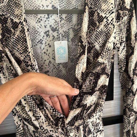 NWT blue blush python cream black long sleeve tunic top mini dress size small - Picture 4 of 7